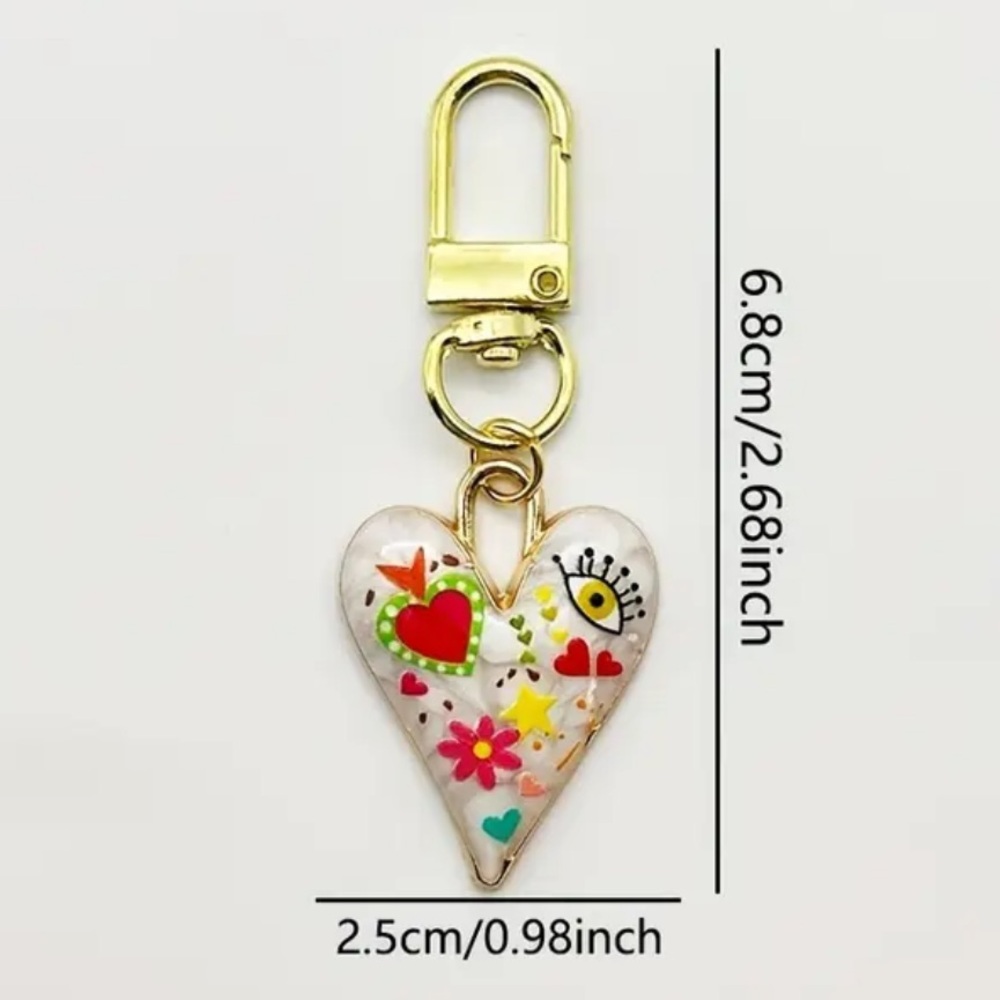 Colorful Heart Bag Charm Keychains with Gold Accents - Picture 4 of 4